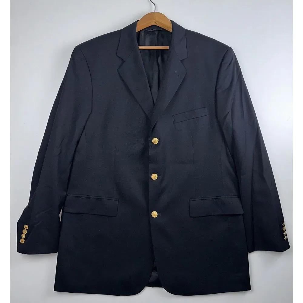 Brooks Brothers Mens Black 346 Fit‎ Wool Three Button Blazer Coat 44L